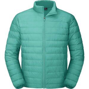 Mens Light Green Stand-Up Collar Water Resistant Outerwear Quilted Puffer Jacket